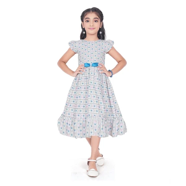 Generic Girl's Twill Printed Short Sleeve Round Neck Dress (Grey)