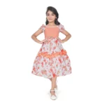 Generic Girl's Twill Printed Short Sleeve Squre Neck Dress (Red)