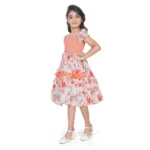 Generic Girl's Twill Printed Short Sleeve Squre Neck Dress (Red) - Image 3