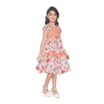 Generic Girl's Twill Printed Short Sleeve Squre Neck Dress (Red) - Image 4