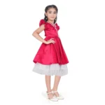 Generic Girl's Satin Soild Short Sleeve V Neck Dress (Pink) - Image 4