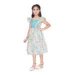 Generic Girl's Popcorn Printed Short Sleeve Squre Neck Dress (Sky Blue) - Image 2
