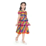 Multicolor Taffeta Silk Striped Dress for Girls