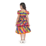 Generic Girl's Taffeta Silk Striped Short Sleeve V Neck Dress (Multicolor) - Image 3