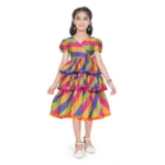 Generic Girl's Taffeta Silk Striped Short Sleeve V Neck Dress (Multicolor) - Image 4