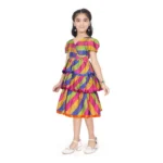 Generic Girl's Taffeta Silk Striped Short Sleeve V Neck Dress (Multicolor) - Image 2