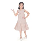 Brown Slub Printed Dress for Girls