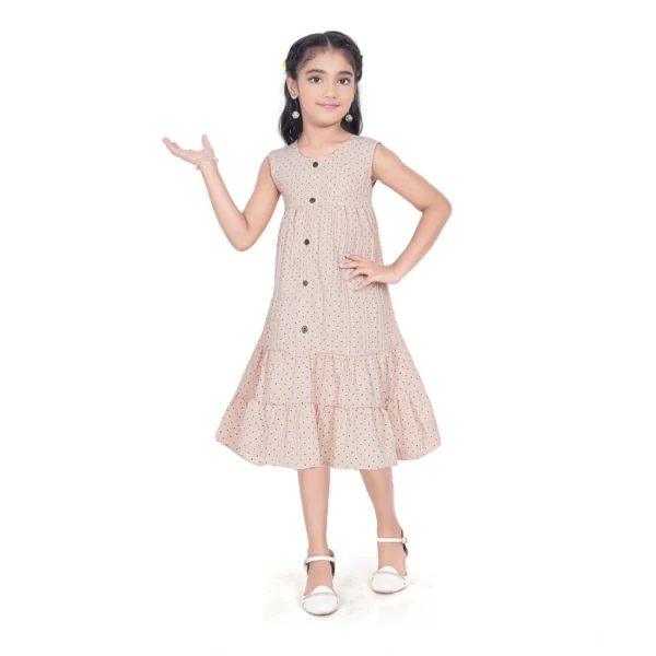 Brown Slub Printed Dress for Girls