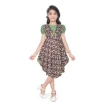 Green Twill Printed Dress for Girls