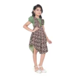 Generic Girl's Twill Printed Short Sleeve Round Neck Dress (Green) - Image 2