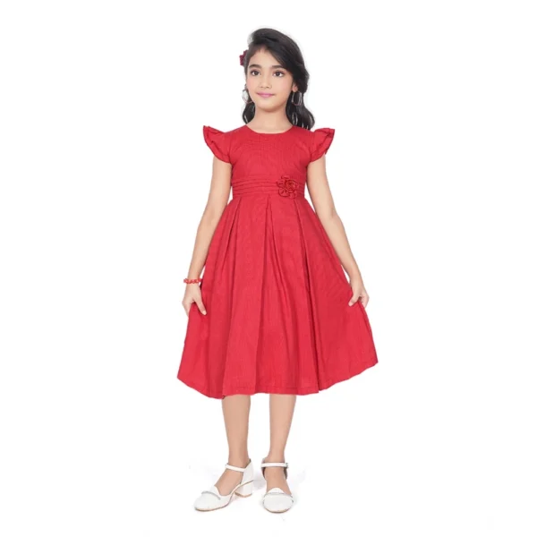Red Rayon Solid Dress for Girls