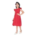 Generic Girl's Rayon Soild Short Sleeve Round Neck Dress (Red) - Image 3
