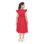 Generic Girl's Rayon Soild Short Sleeve Round Neck Dress (Red) - Image 4