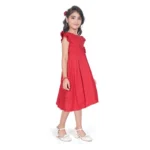 Generic Girl's Rayon Soild Short Sleeve Round Neck Dress (Red) - Image 2