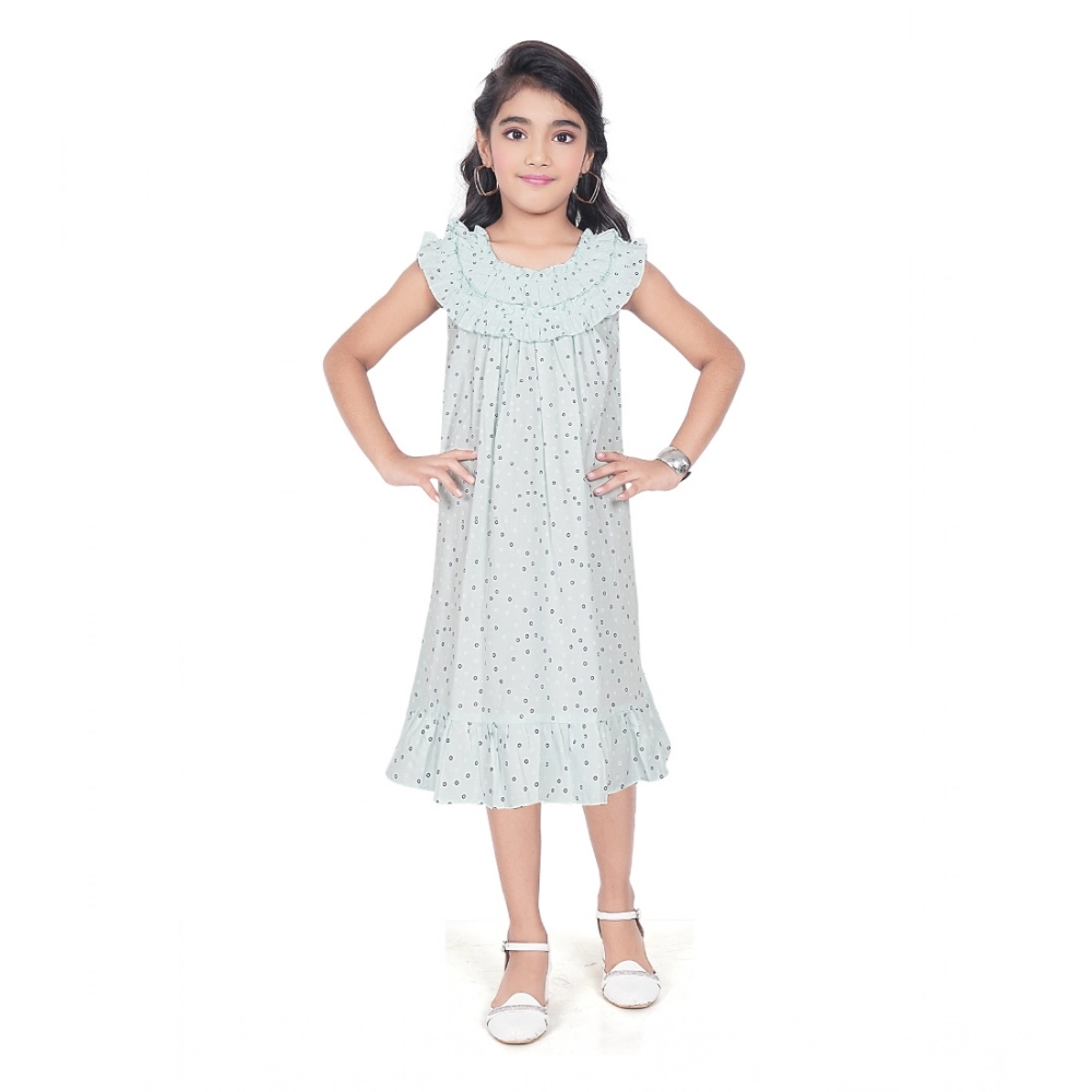 Light Blue Heavy Pc Printed Dress for Girls
