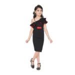 Black Knitted Off Shoulder Dress for Girls