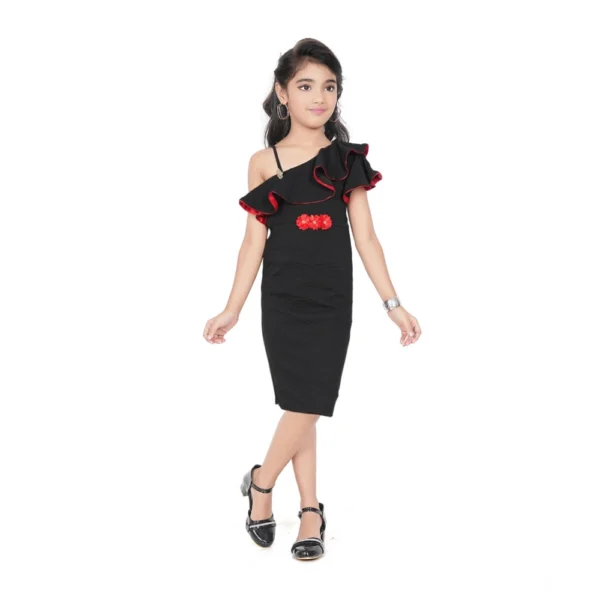 Black Knitted Off Shoulder Dress for Girls