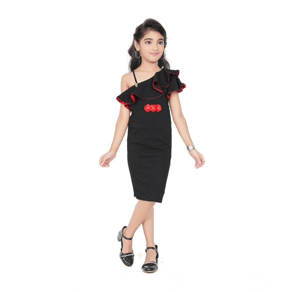 Black Knitted Off Shoulder Dress for Girls