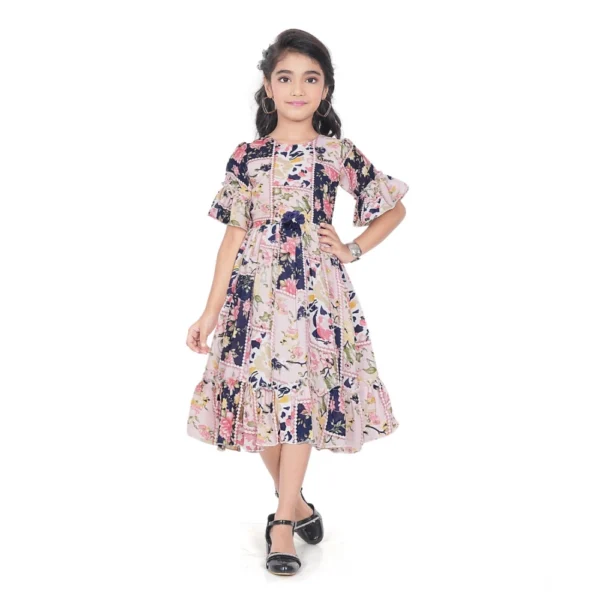 Peach Shiffon Printed Dress for Girls