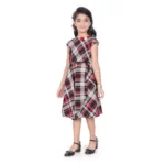 Generic Girl's Lycra Checks Striped Short Sleeve Round Neck Dress (Pink) - Image 4