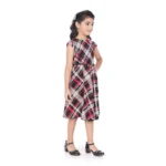 Generic Girl's Lycra Checks Striped Short Sleeve Round Neck Dress (Pink) - Image 2
