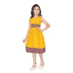 Generic Girl's Shiffon Printed Sleeve Less Round Neck Dress (Mustard Yellow) - Image 4