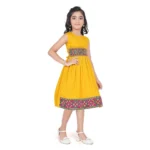 Generic Girl's Shiffon Printed Sleeve Less Round Neck Dress (Mustard Yellow) - Image 2