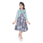 Sea Green Satin Printed Dress for Girls
