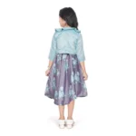 Generic Girl's Satin Printed Sleeve Less Round Neck Dress (Sea Green) - Image 3