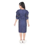 Generic Girl's Knitted Striped Short Sleeve Round Neck Dress (Navy Blue) - Image 3