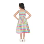 Generic Girl's Cotton Striped Sleeve Less Squre Neck Dress (Multicolor) - Image 3