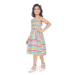 Generic Girl's Cotton Striped Sleeve Less Squre Neck Dress (Multicolor) - Image 2