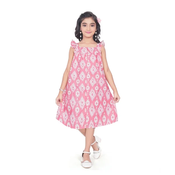 Pink Cotton Printed Sleeveless Dress for Girls
