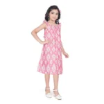 Generic Girl's Cotton Printed Sleeve Less Squre Neck Dress (Pink) - Image 3