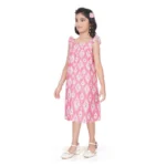 Generic Girl's Cotton Printed Sleeve Less Squre Neck Dress (Pink) - Image 4