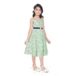 Generic Girl's Cotton Slub Printed Sleeve Less Round Neck Dress (Sea Green) - Image 3