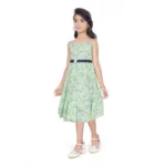 Generic Girl's Cotton Slub Printed Sleeve Less Round Neck Dress (Sea Green) - Image 4