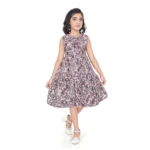 Brown Digital Slub Printed Sleeveless Dress for Girls