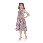 Generic Girl's Digital Slub Printed Sleeve Less Round Neck Dress (Brown) - Image 4