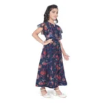 Generic Girl's Shiffon Printed Short Sleeve Round Neck Dress (Blue) - Image 2
