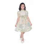 Light Green Digital Knitted Printed Dress for Girls