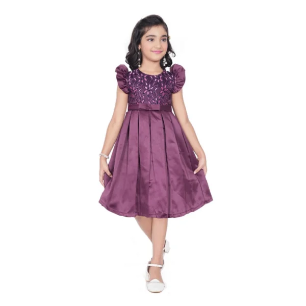 Purple Satin Printed Sleeveless Dress for Girls