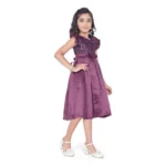 Generic Girl's Satin Printed Sleeve Less Round Neck Dress (Purple) - Image 2