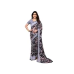 Grey Chiffon Printed Saree for Women with Unstitched Blouse