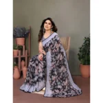 Generic Women's Chiffon Printed Saree With Unstitched Blouse 5.5Mtr (Grey) - Image 2