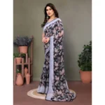 Generic Women's Chiffon Printed Saree With Unstitched Blouse 5.5Mtr (Grey) - Image 4