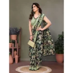 Generic Women's Chiffon Printed Saree With Unstitched Blouse 5.5Mtr (Green) - Image 2