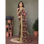 Generic Women's Chiffon Printed Saree With Unstitched Blouse 5.5Mtr (Beige) - Image 4