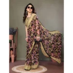 Generic Women's Chiffon Printed Saree With Unstitched Blouse 5.5Mtr (Beige) - Image 2