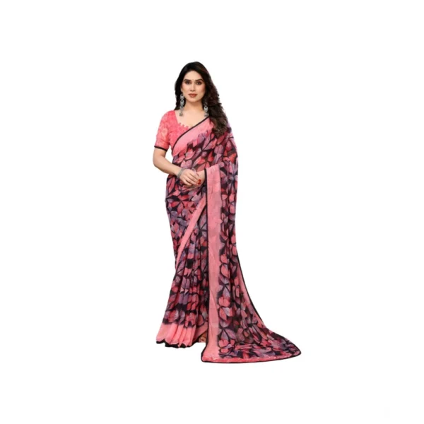 Pink Chiffon Printed Saree for Women